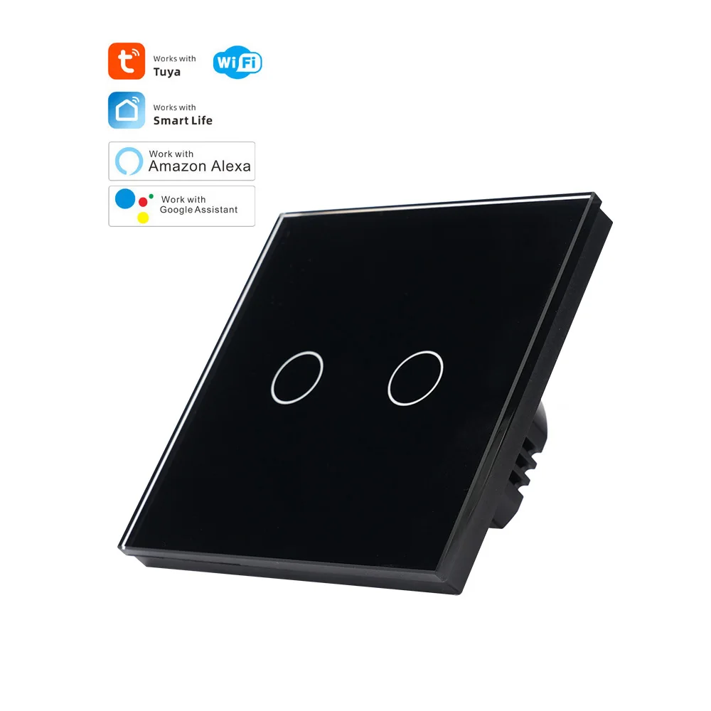 

TAWOIA WiFi 2 Gang Switch WITH Neutral Line 86*86mm Glass panel waterproof switch smart