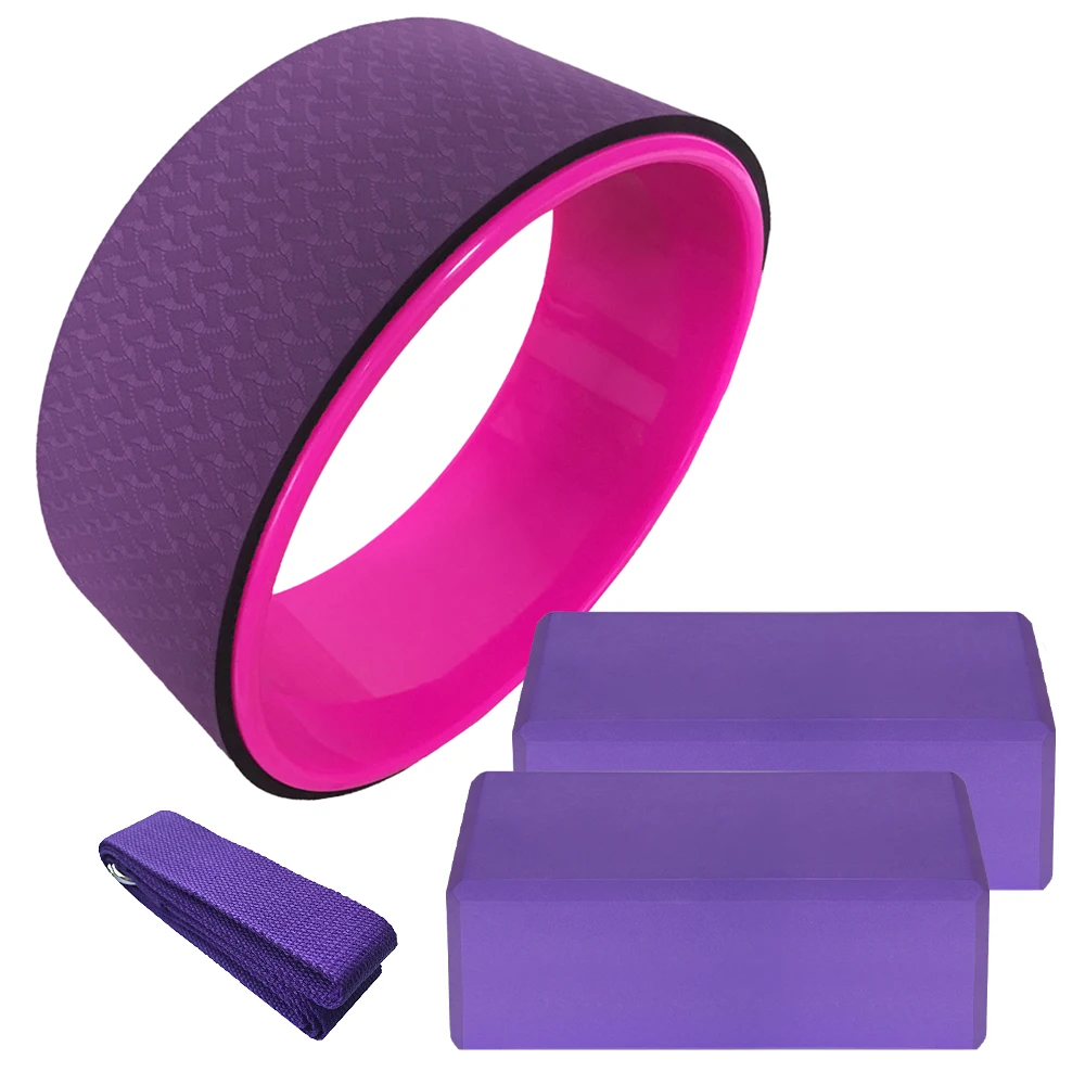 

Engine Wholesale Custom Logo High Density EVA Foam 2Yoga Blocks And Yoga Strap And yoga wheel Set, Customized color