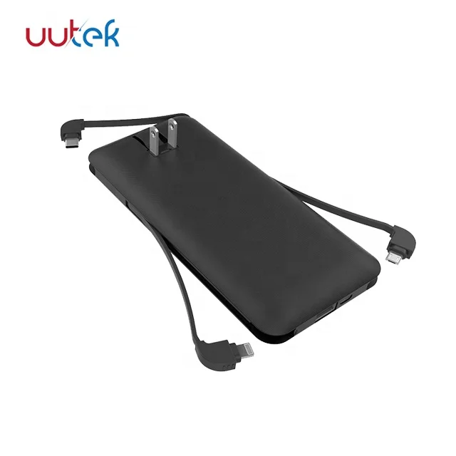 

Online shopping new power bank 10000mAh quick charge with AC plug and 3 built in cable UUTEK RSQ3-A, Black,white