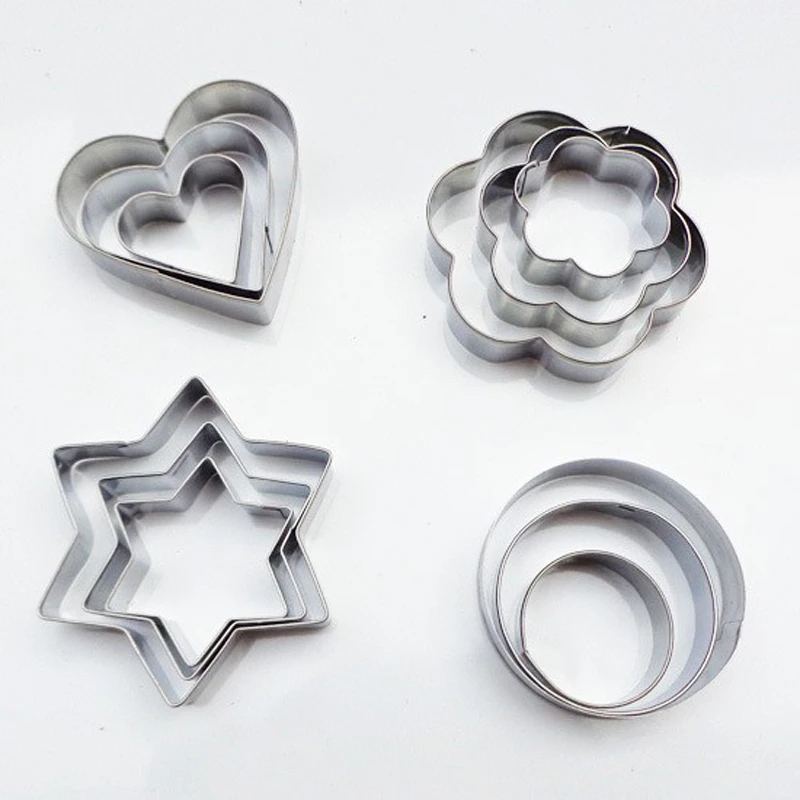 

Hot 12pc/set Baking Moulds Stainless Steel Cookie Cutters Plunger Biscuit DIY Mold Star Heart Cutter Baking Pastry, Silver