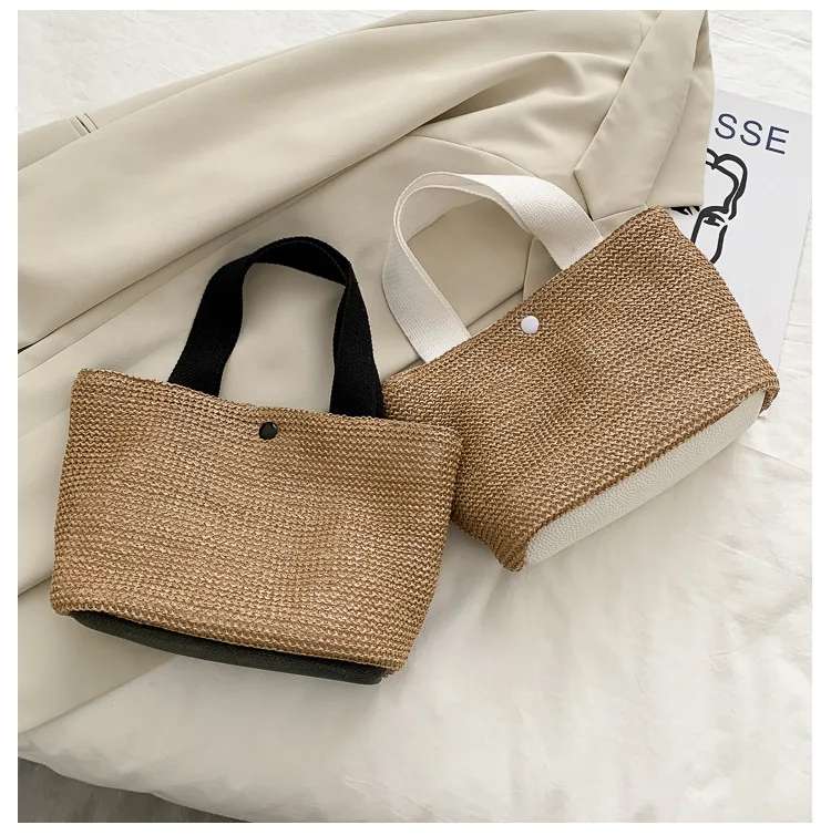 

Wholesale Fashion Weave bag retro handbag Casual Tote Bags Ladies Shoulder Bucket Bag For Women, 2 colors