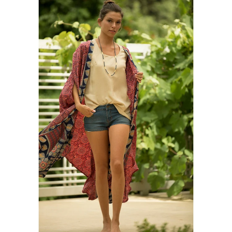 

Moroccan Kaftan Wholesale Red Print Pattern Dress Bikini With Cover Up