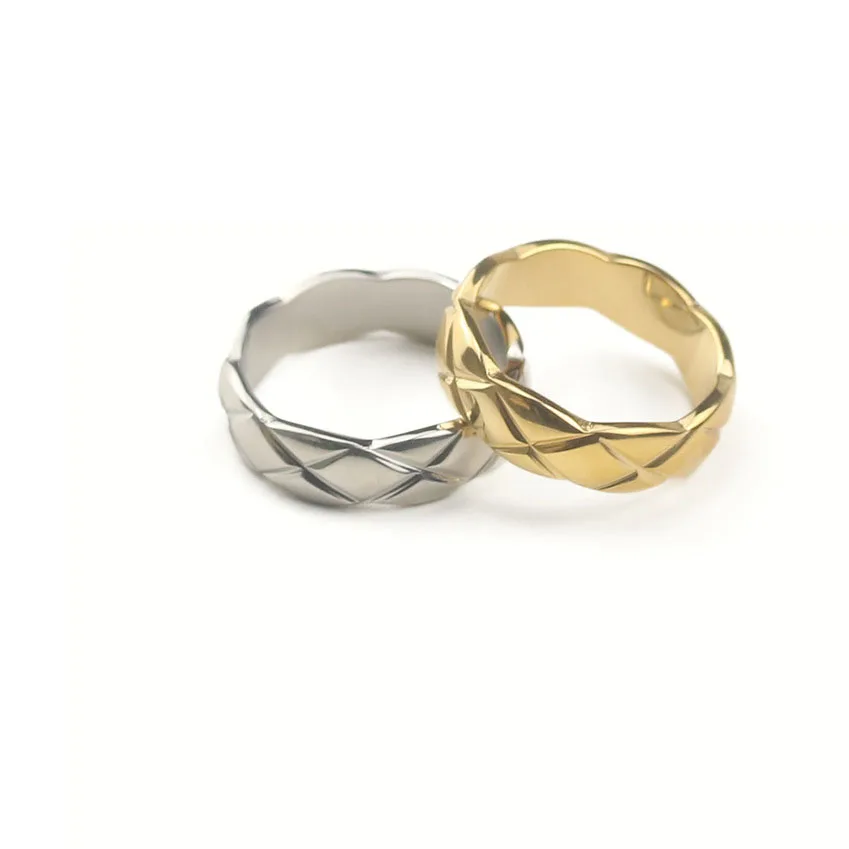 

New Design Simple Gold Plated Rings Stainless Steel Diamond Pattern Wide Rings, Gold,sliver