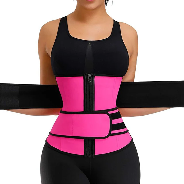 

Women's compression adjustment neoprene corset waistband waist trainer exercises and accelerates the burning of abdominal fat, Black and red