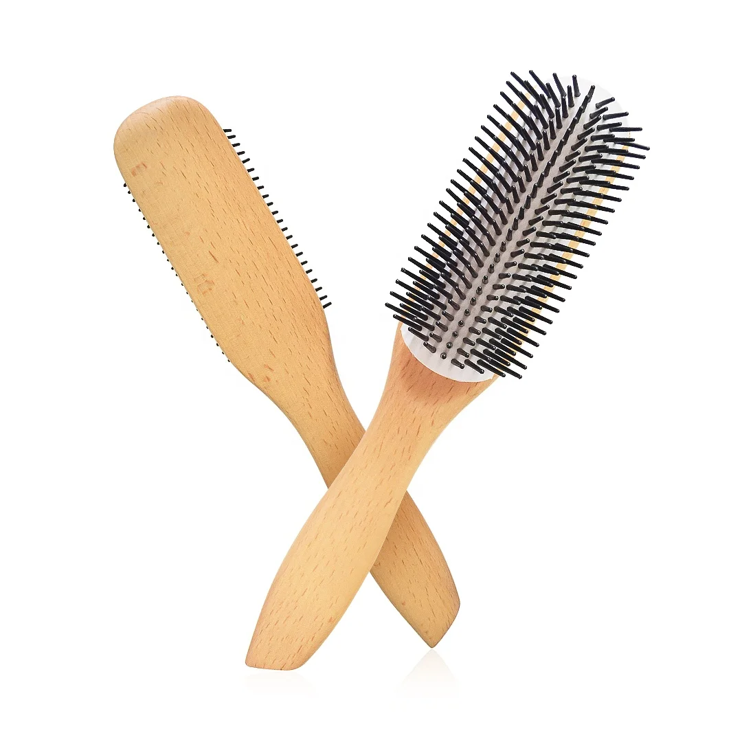 

Amazon Hot Selling Eco-friendly 9- Row Denman Hair Cushion Detangle Brush, Natural
