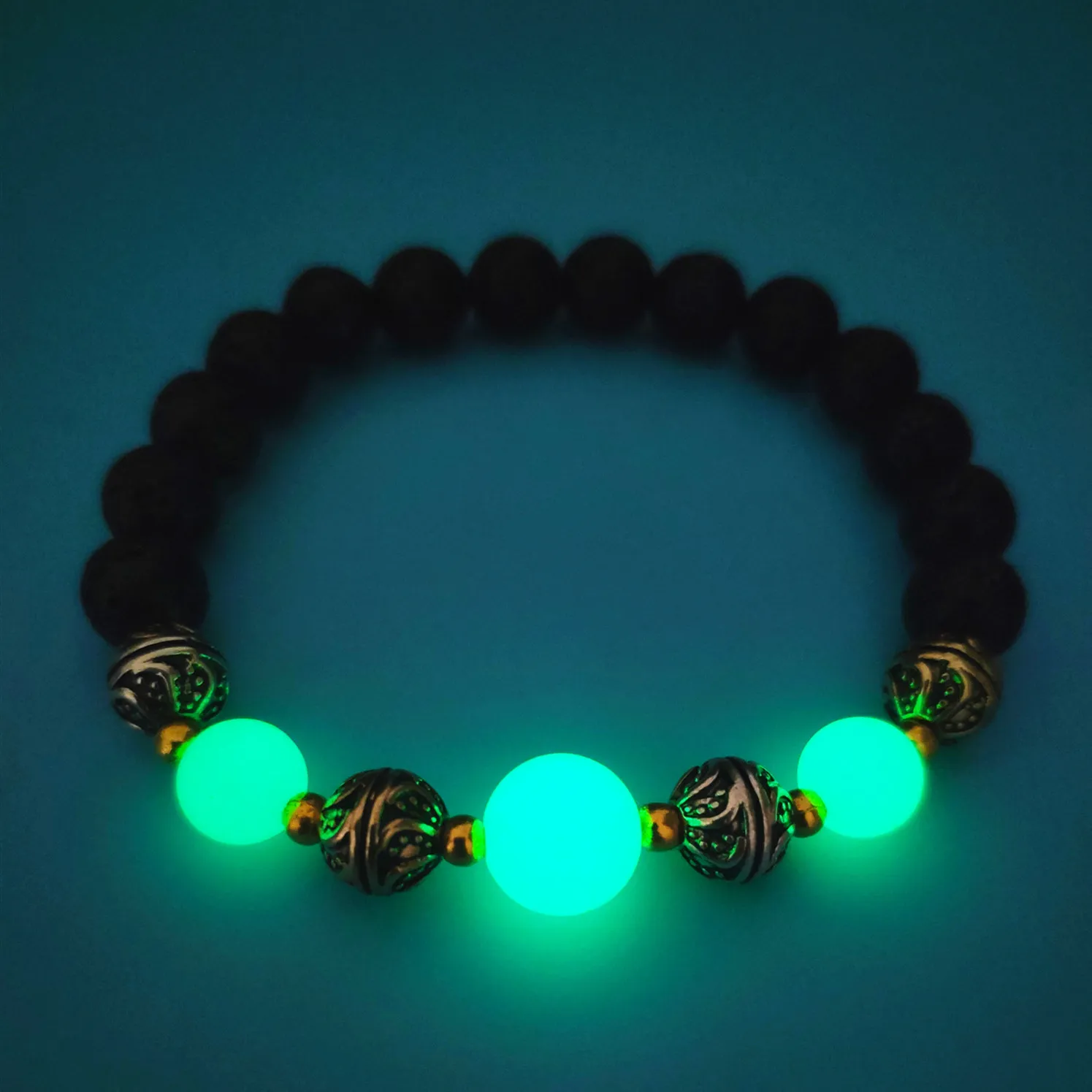 

New fashion natural volcanic stone Yoga luminous beads bracelet popular hand accessories, As pic
