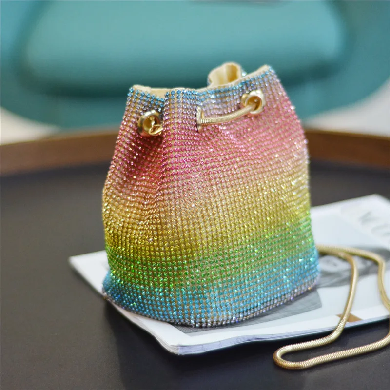 

Ready to ship bling evening women bag shining diamond rainbow colorful Shoulder Bag evening party Clutch outdoor fashion handbag