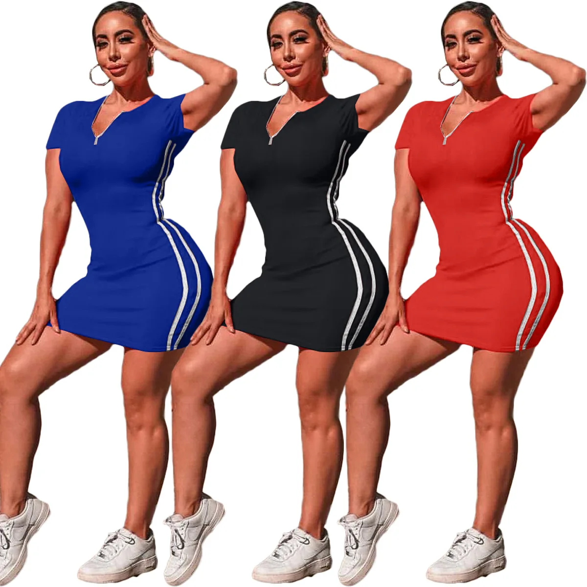 

F20024A Hot sale sexy party dress for women casual sports skinny sexy mini dress skirt dress, Red, black, blue