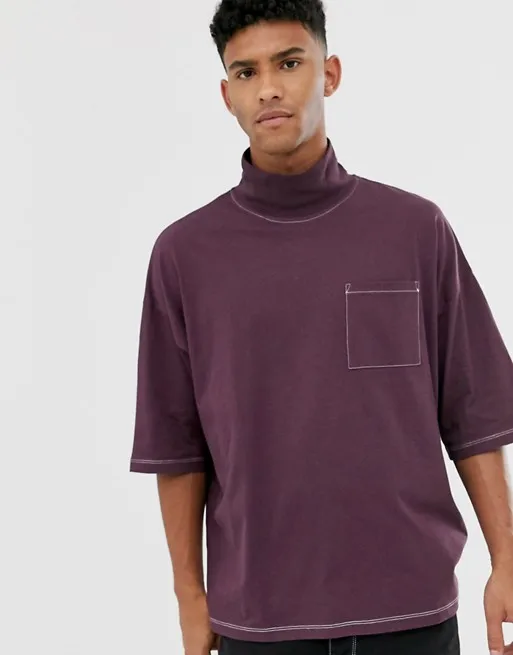 OEM Custom Oversized Turtle Neck Dropped Shoulders 180gsm  Anti-pilling  Men Shirt Casual