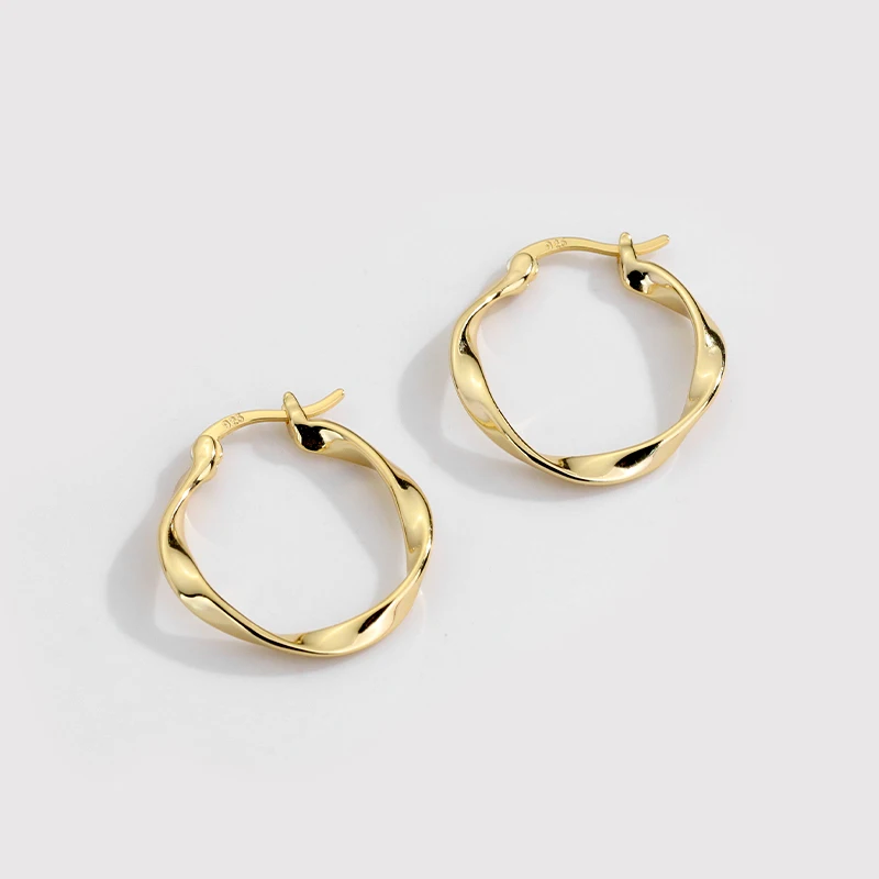 

Fashion 18K Gold Hoop Earrings 925 Silver Round Circle Twisted Earrings