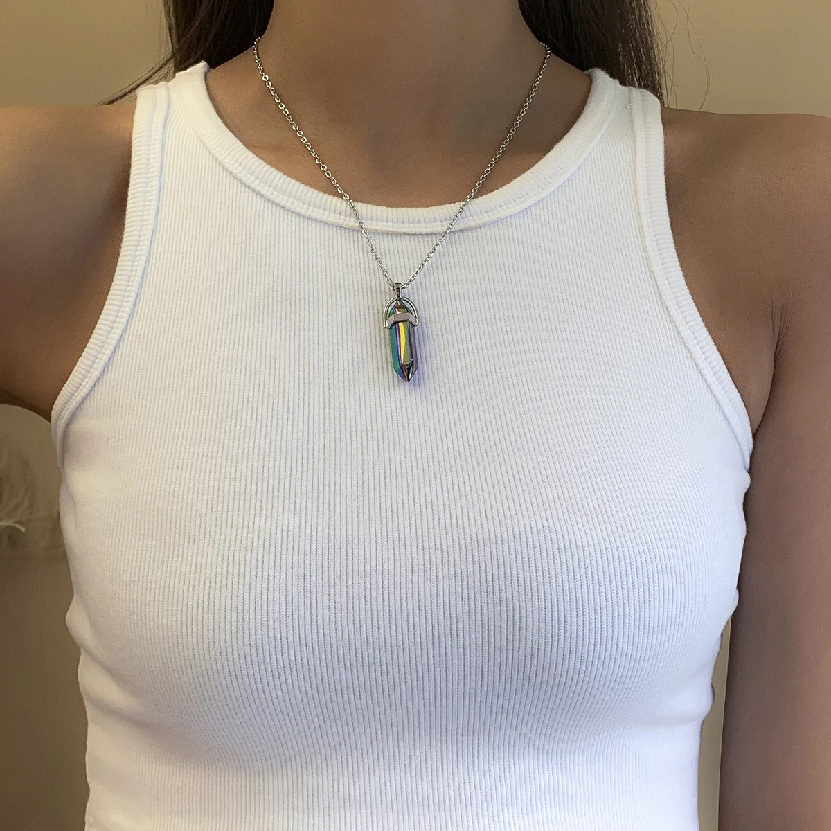 

SHIXIN Latest Style Natural Stone Pendant Necklace Bullet Shape Colorful Crystal Choker Necklace Gift Jewelry Necklace for Women