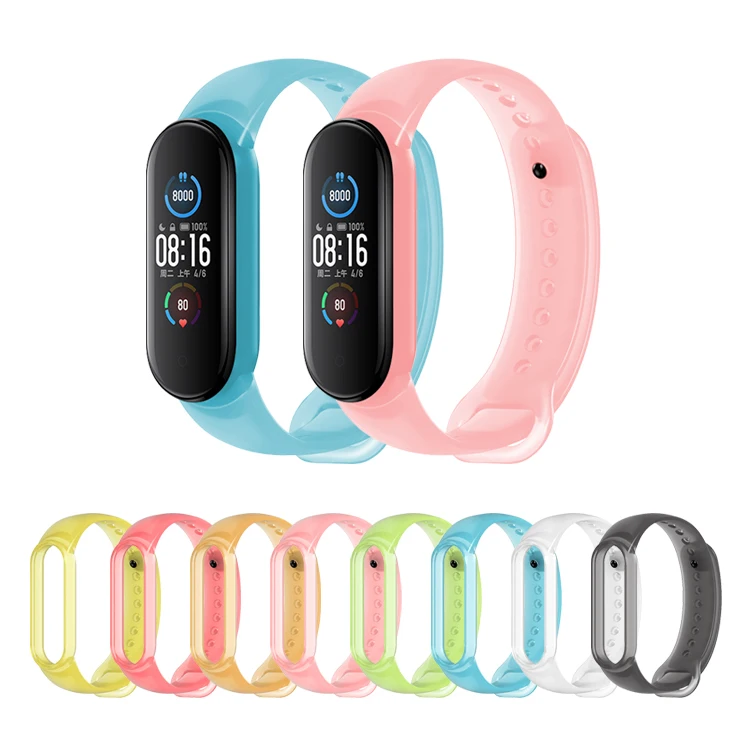 

Lianmi Mi Band 6/5 Strap For Xiaomi Mi Band 5 Nfc Global Transparent Silicone Bracelet Wristband Replacement TPU Watch Band, Multi colors/as the picture shows