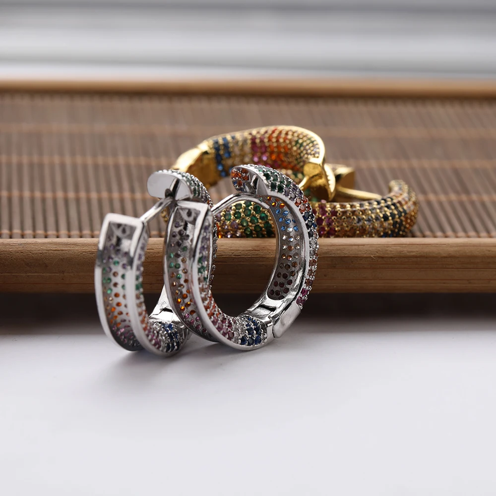 

Luxury Design Womens Best Gift Gold Plated Brass Micro Pave Multi Colors Zircon Moon Charm Earring