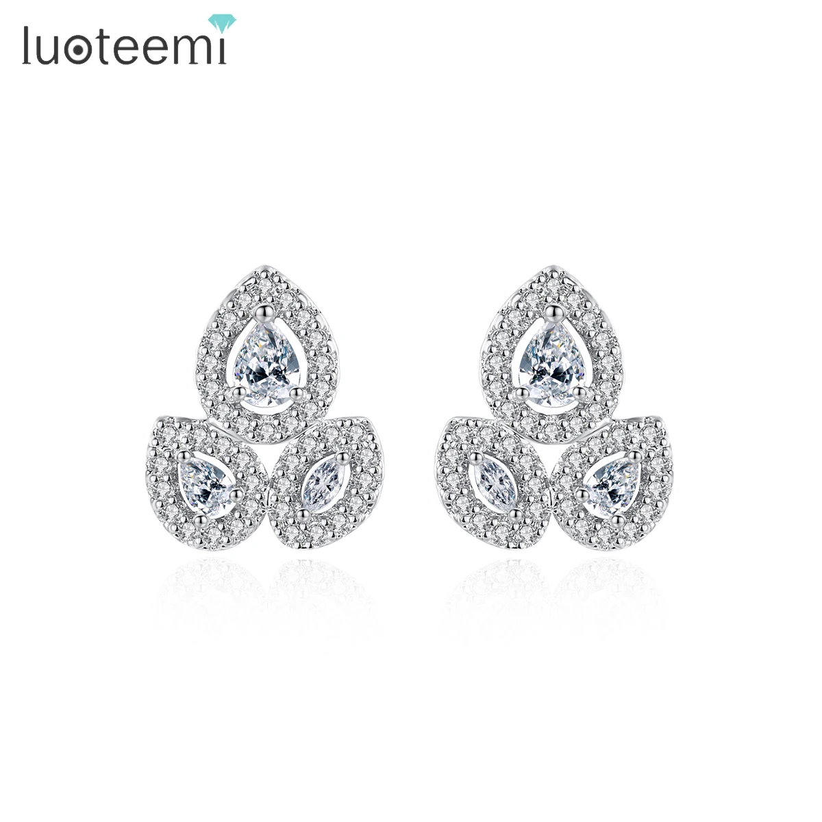 

LUOTEEMI Jewelry Female Zirconia Stud Zircon Cubic Big Woman New Earing Luxury Cz Water Drop Tear Earring