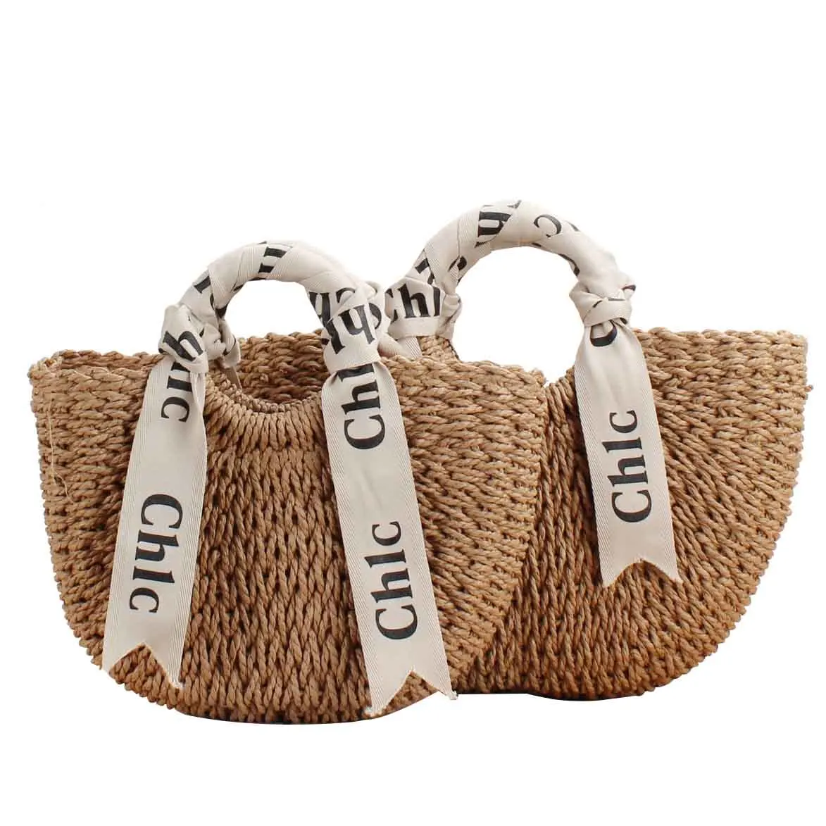 

New travel holiday bag letter silk scarf portable straw woven bag