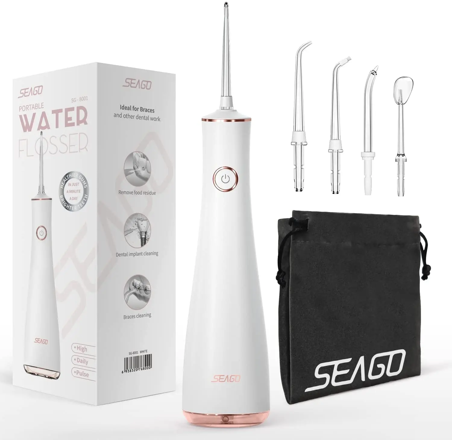 

Seago SG8001 Teeth Whitening Dental Care Cordless Oral Water Irrigator Water Pick Flosser with 5 Jet tips