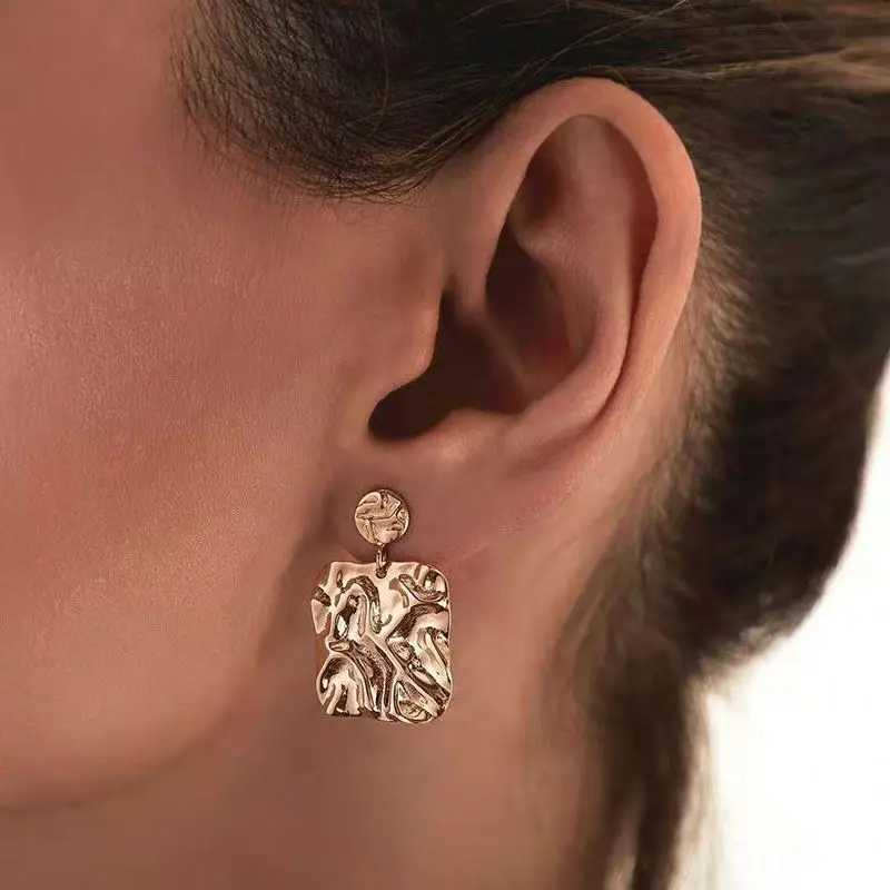 

2021 PVD Gold Plated Irregular Geometric Stainless Steel Dangle Earring Trendy Jewelry 2021