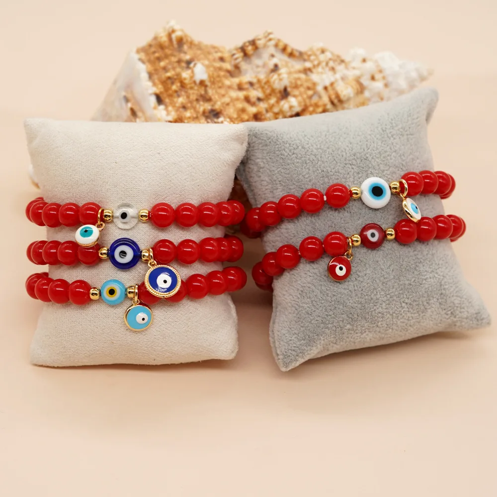 

Chinese Lucky Charm 8MM Red Acrylic Beads Adjustable Evil Eye Bracelets Red For 2023