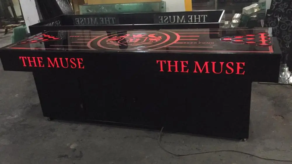 
LED light up customize printing beer pong table with cabinet, metal foldable machine beer pong table custom 