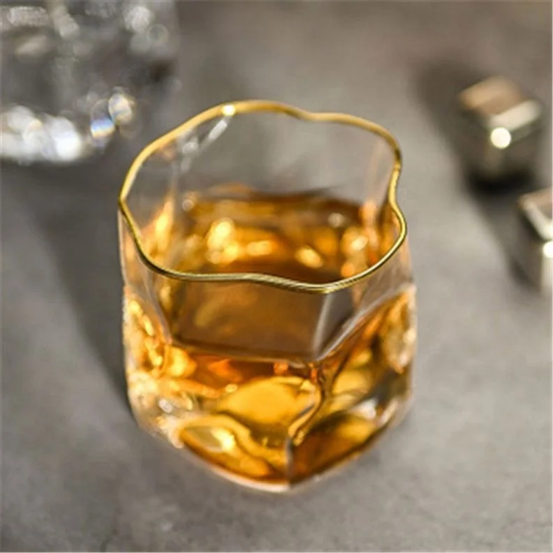 

New Arrive Twisted Creative Irregular Whisky Beer Cup, Transparent/gold