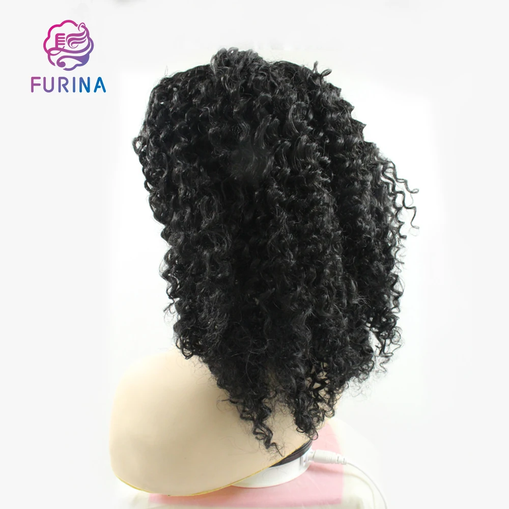 

Cheap Afro curly natural black T shape lace frontal synthetic wigs heat resistant for women