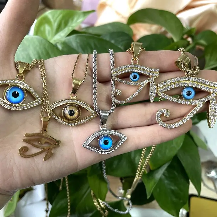 

hip hop zodiac evil eyes pendant necklace with 18k gold plated chains