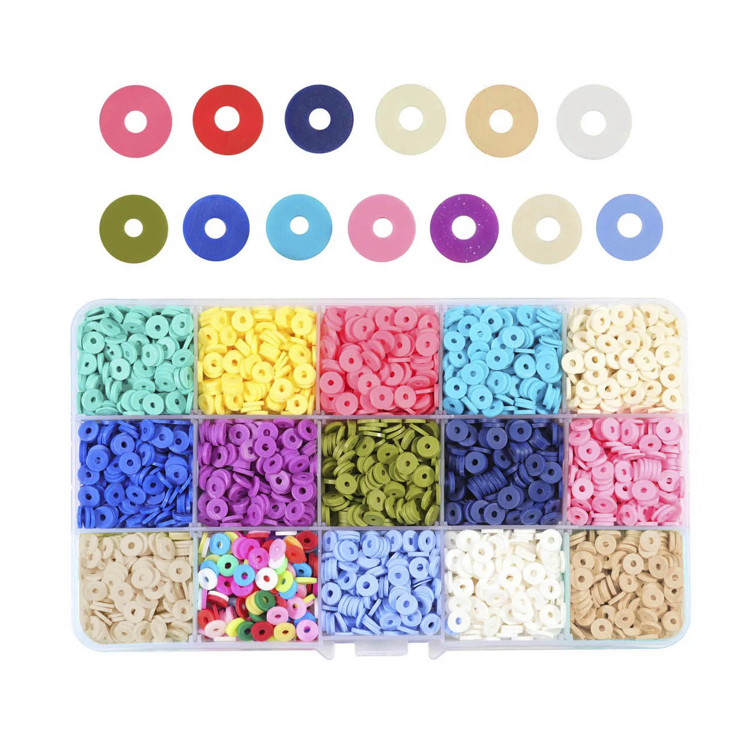 

3600pcs 6mm round polymer clay spacer beads, pure color heishi beads for bracelet making, Pink, red, black, blue, green, yellow