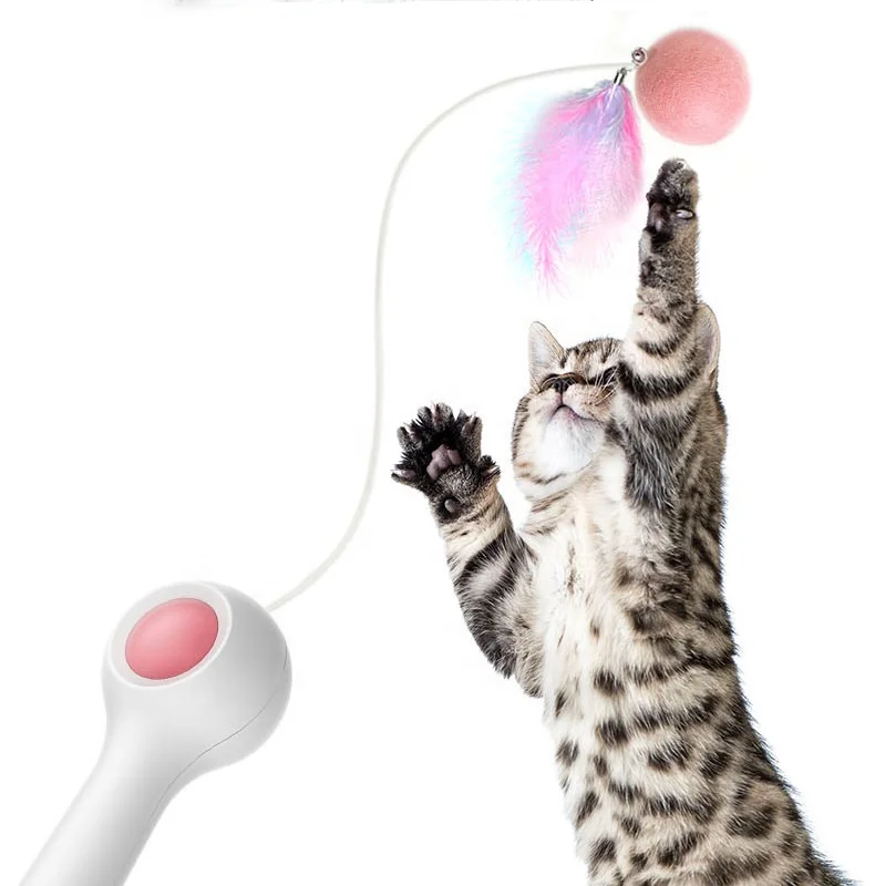 

Cross-border new arrival gravity automatic retractable cat teaser cat toy cat self-Hi Feather magic wand factory direct sales, Blue, pink