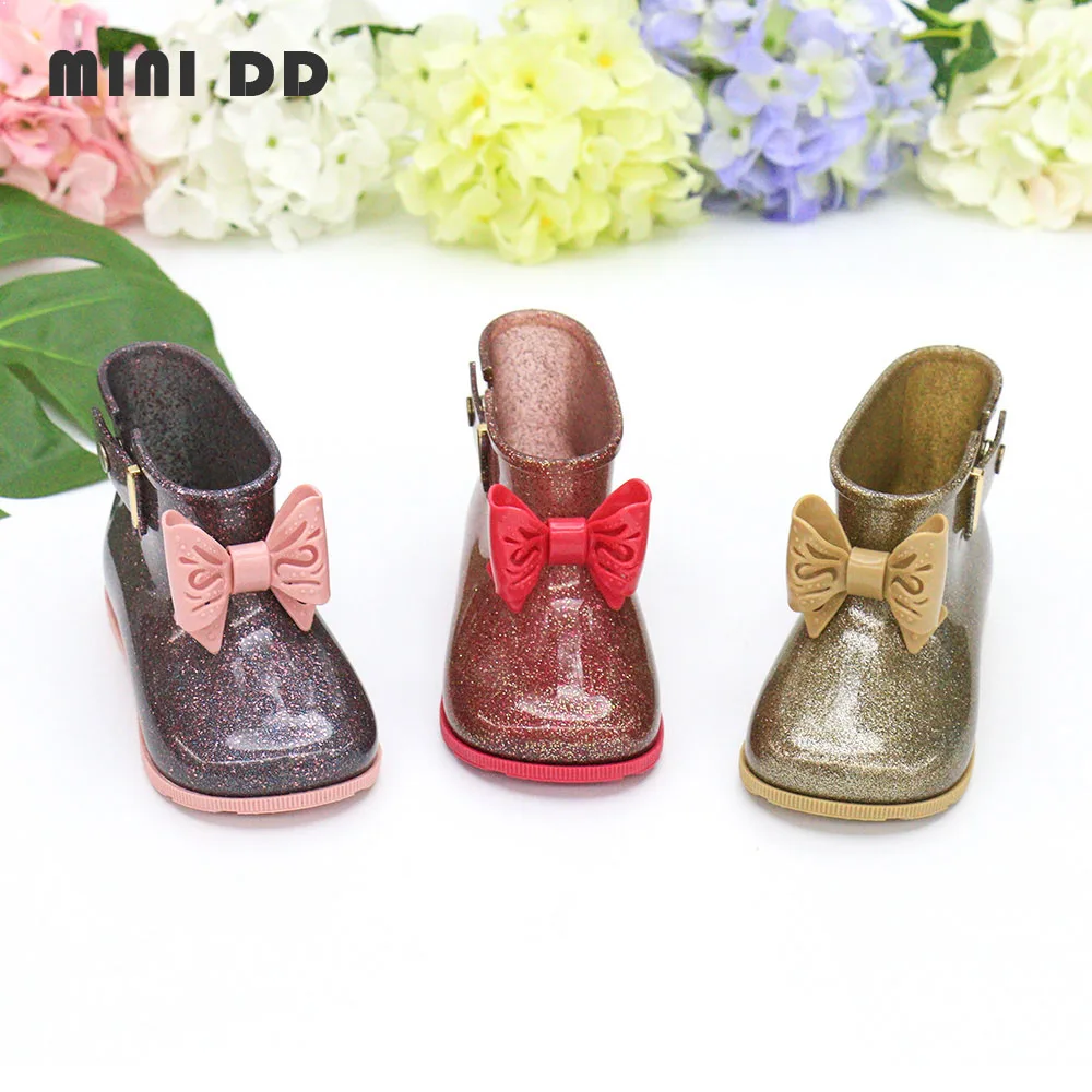 

MINI DD 2022 Summer Kid Jelly Water Shoes Girl Bow Ankle Boots Clear PVC Jelly Shoes Children's Fashion Rain Shoes