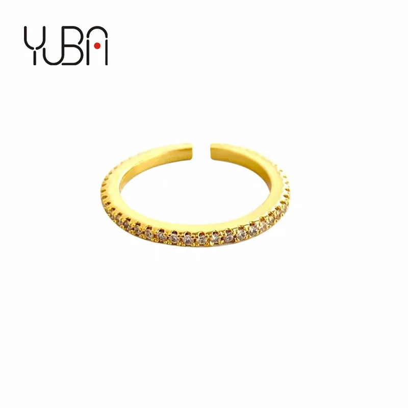

Vacuum Plated 18K Gold Jewelry Pave Tennis Crystal Adjustable Ring 2021 Women Most Popular Shiny Rhinestone Diamond Open Rings