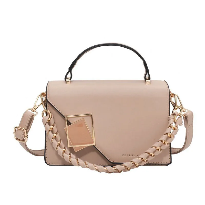 

Personalized Square Metal Lock Shoulder Bag Creative Woven Leather Metal Chain Bag Fashionable Casual All-match Lady Handbag