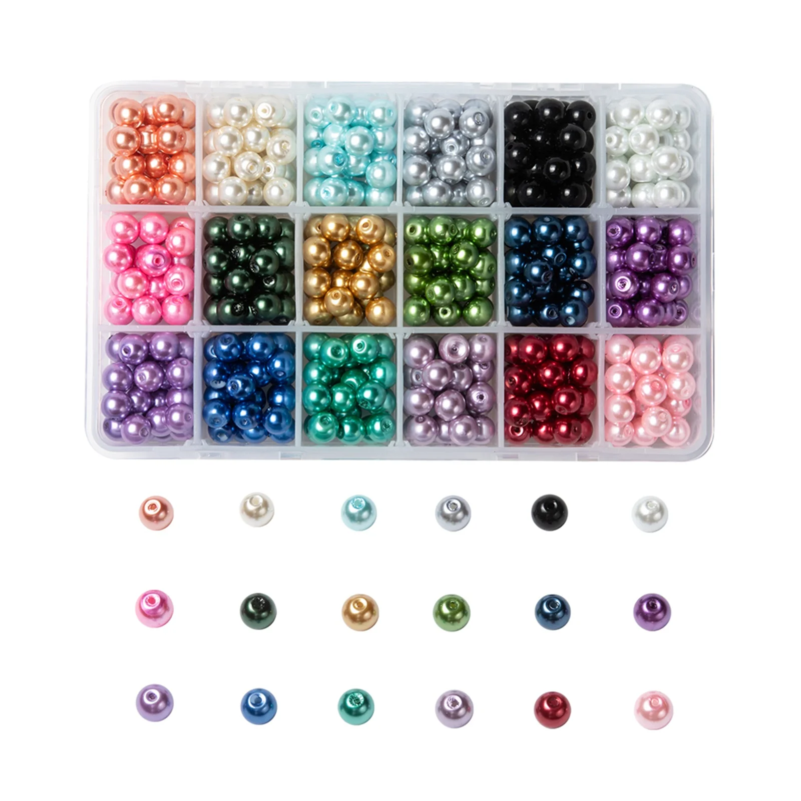 

Pandahall 8mm 18 Color Round Boxed DIY Glass Pearlized Beads