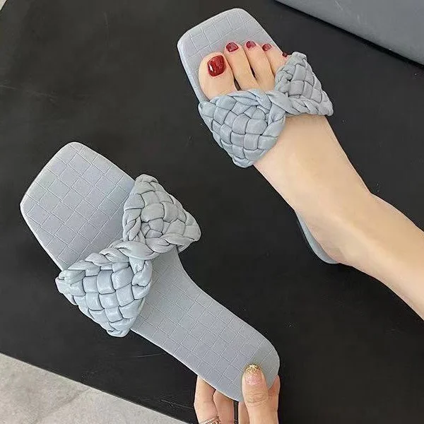 

Single Knitting Band Cute Bow-knot Anti-slip Women Slippers Summer Cute Outdoor Flat Ladies Slides Slippers Shoes, Black apricot blue