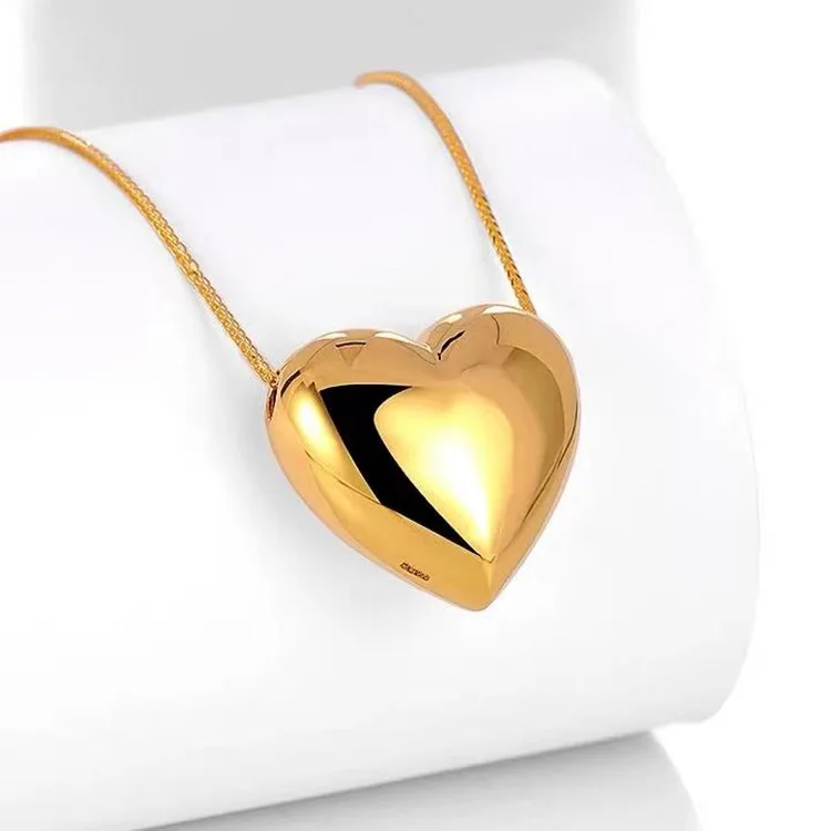 

New Trendy 18k Real Gold Link Chain Necklace Luxury Au750 Gold Filled Heart Pendant Necklace Jewelry For Women