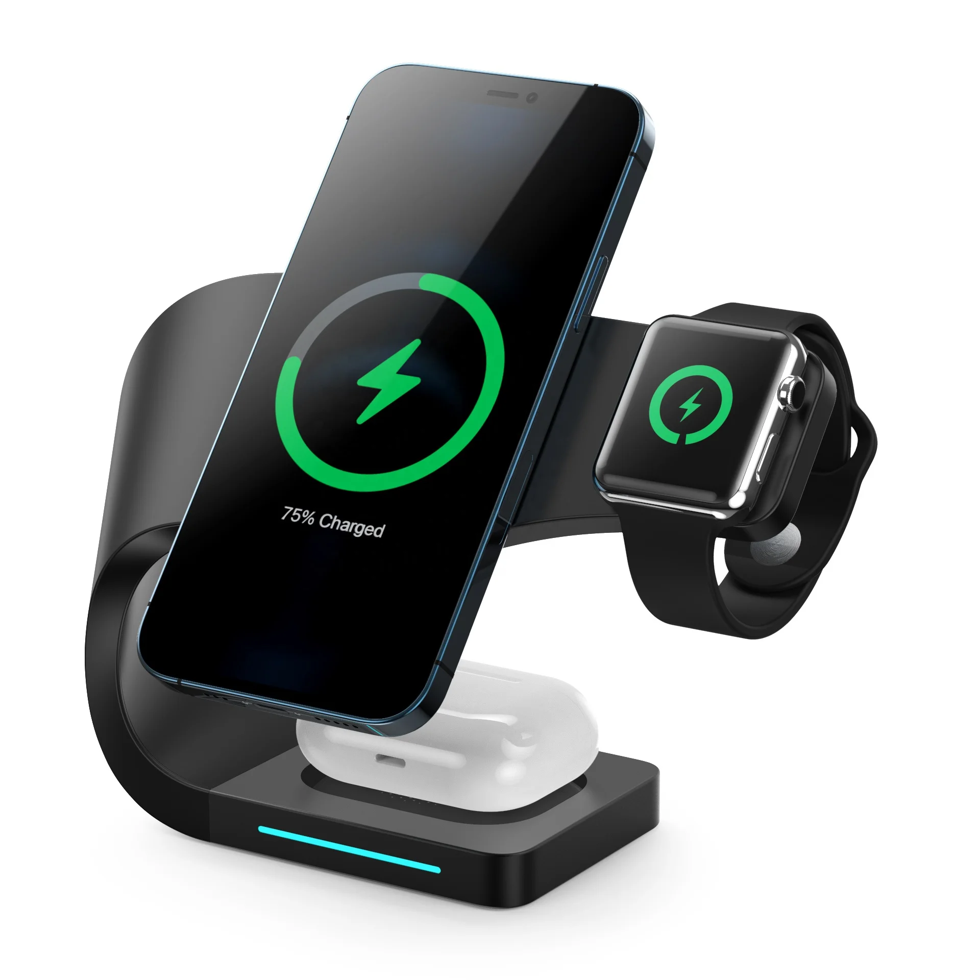 

New Arrivals Mobile Phone Charger QI Fast Wireless Charging Station 15W for iPhone 12 13 3 in 1 Magnetic Wireless Charger, Black, white