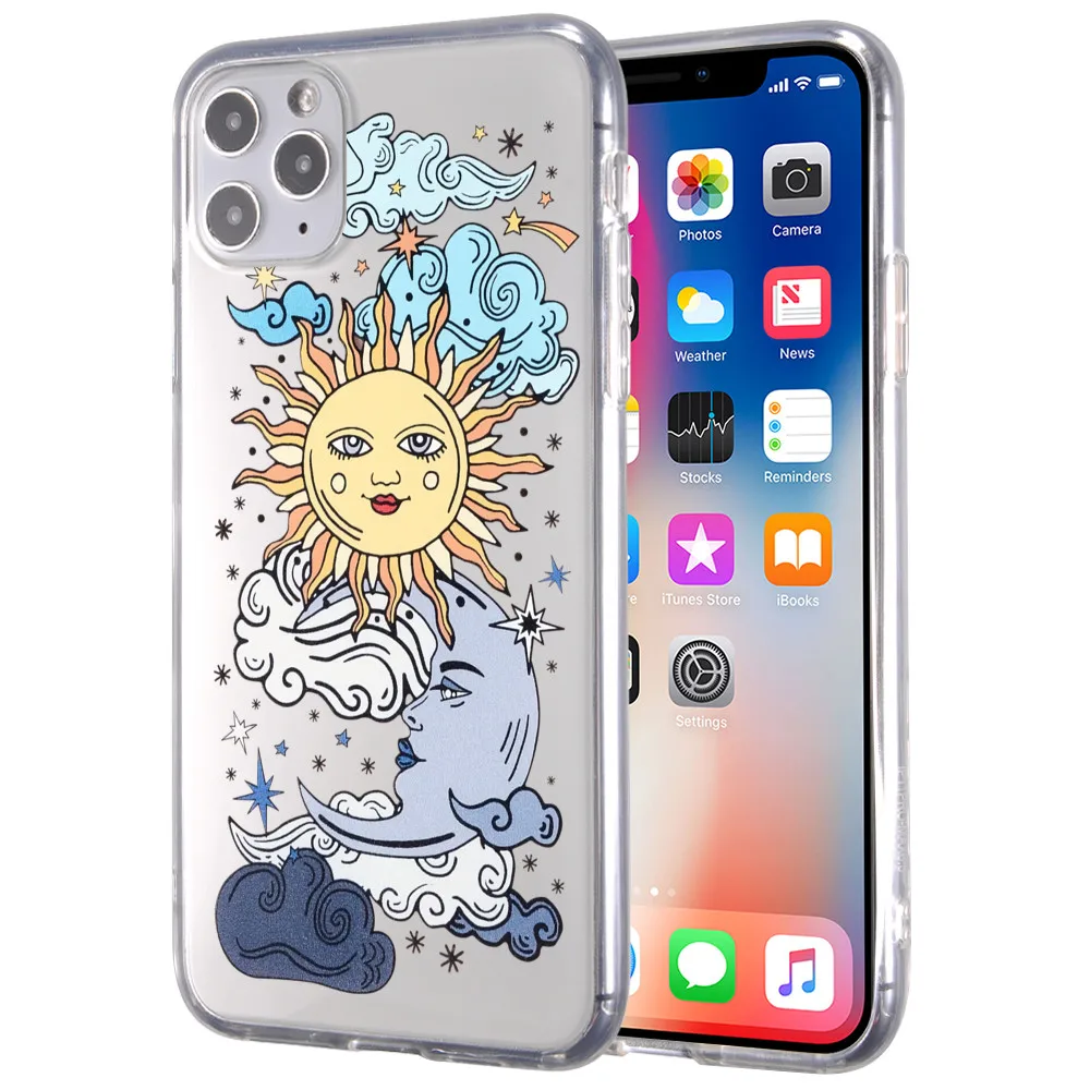 

For iPhone 11 13 pro max Clear Silicone Sun Moon Cartoons Girls Woman Soft TPU Bumper Slim Shockproof Protective Cases, Customized colors
