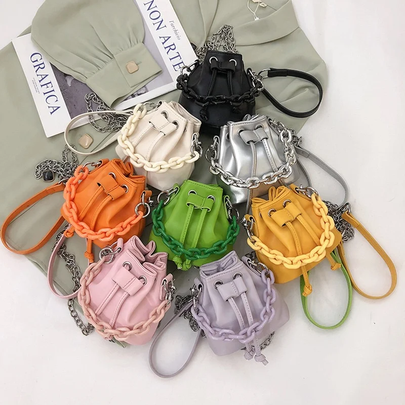 

Women's bag New girls' acrylic chain hand bag parent-child concave style crossbody mini bucket organizer lipstick pack bag