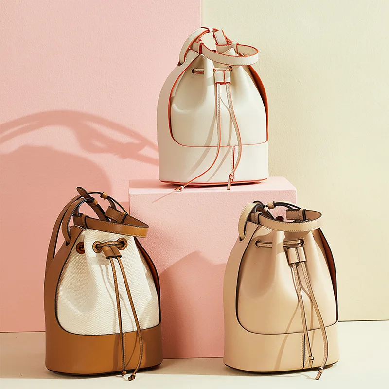 

Wholesale Leather Balloon bag Women Bucket Shoulder Drawstring Bag womens handbags and purses