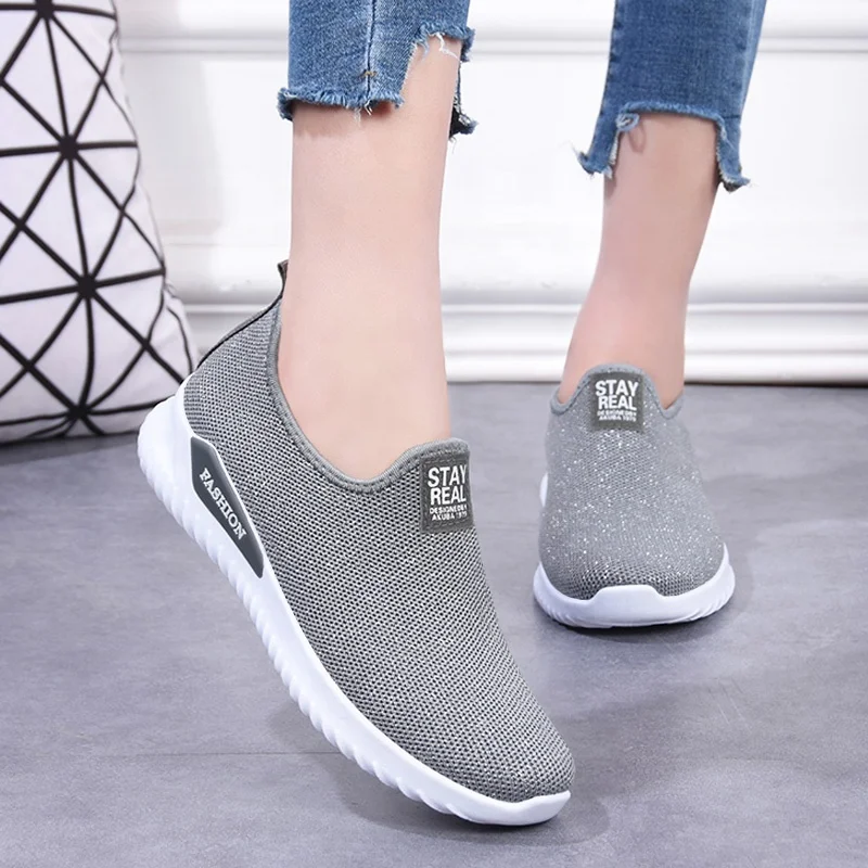 

Fashion tennis sneakers girls Walking Loafers slip on Fabric upper ladies shoes manufacturers tenis shoes women shoes flats, Gray/pink/black
