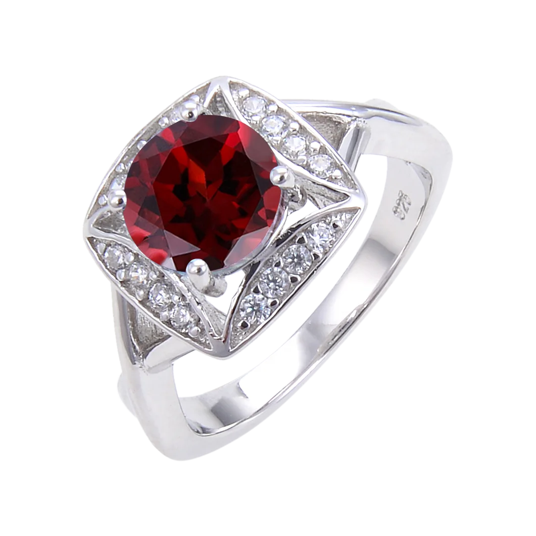 

Abiding Gemstone Halo Classic Engagement 925 Silver Ring With Red Garnet Ring Set Big Stone Wedding Jewelry