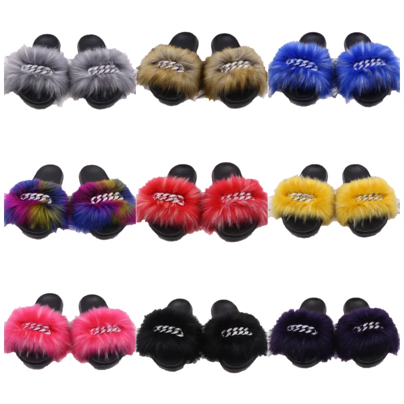 

Promotional Various Durable Using Real Fox Fur Sandals Slides Slippers