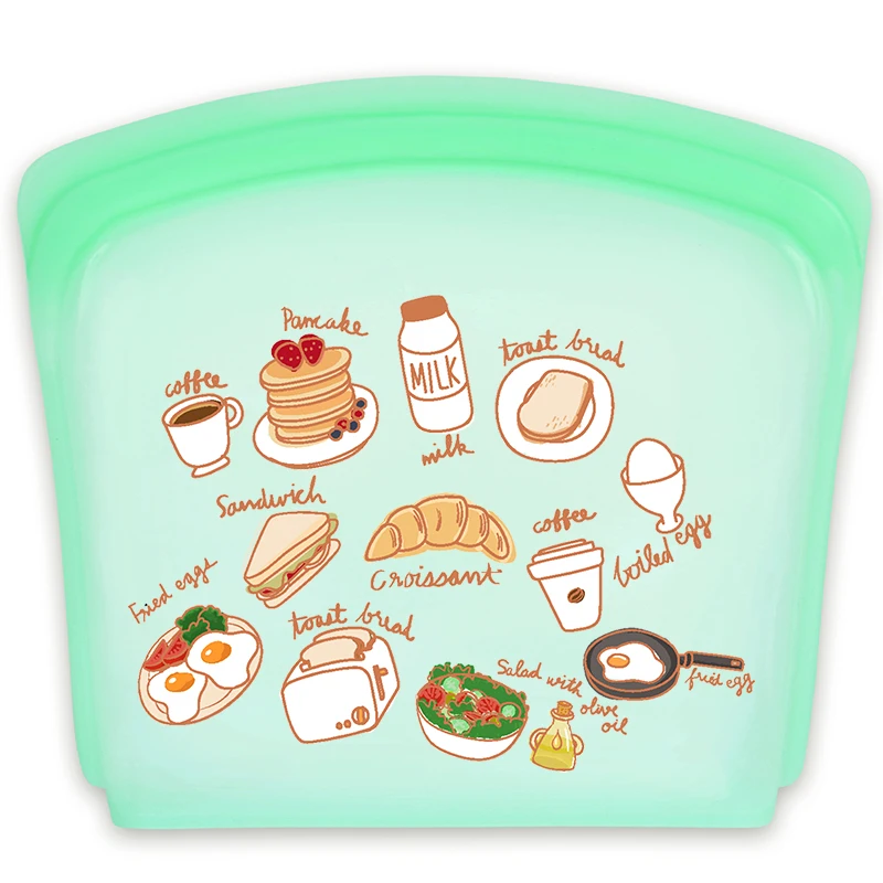 

BPA-Free 100% Platinum Food-Grade Silicone Resealable Food Bag Reusable Vegetable Storage Bag for Microwave, Light green, light blue, light gold, transparent or custom