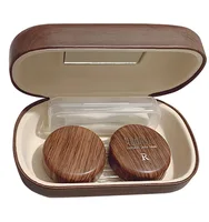 

Myopic contact lens case retro pu leather wood grain leakproof dual simple cosmetic contact lenses box case glasses soft