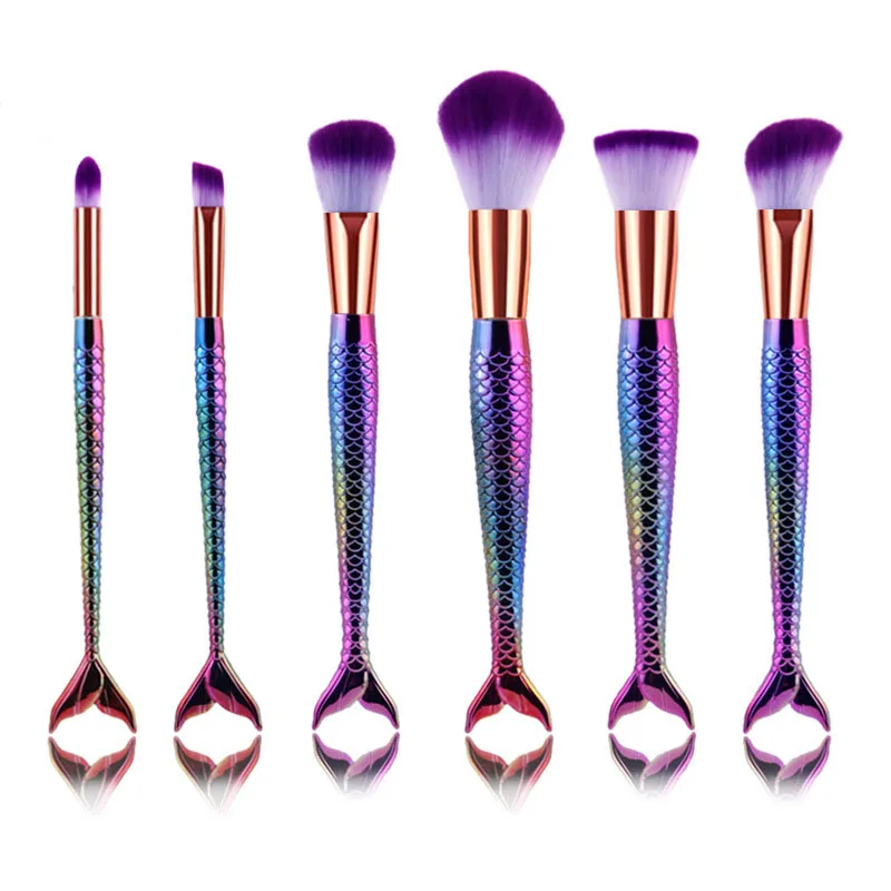 

Top Quality Foundation Brush Smudge Brush Colorful Mermaid Makeup Set 5pcs, Rose gold color