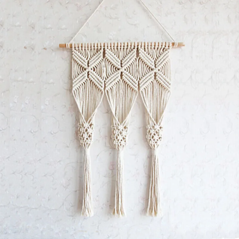 

Handmade nordic Cotton Woven bohemian macrame Wall Hanging Tapestry Flower Basket Pot plant hanger bag, White,black,brown,yellow or customized