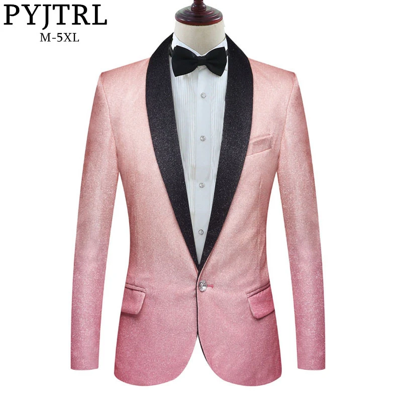 

PYJTRL Mens Stylish Shiny Champagne Pink Fashion Casual Blazers Wedding Grooms Prom Party Dress Suit Jacket Singers Coat Costume