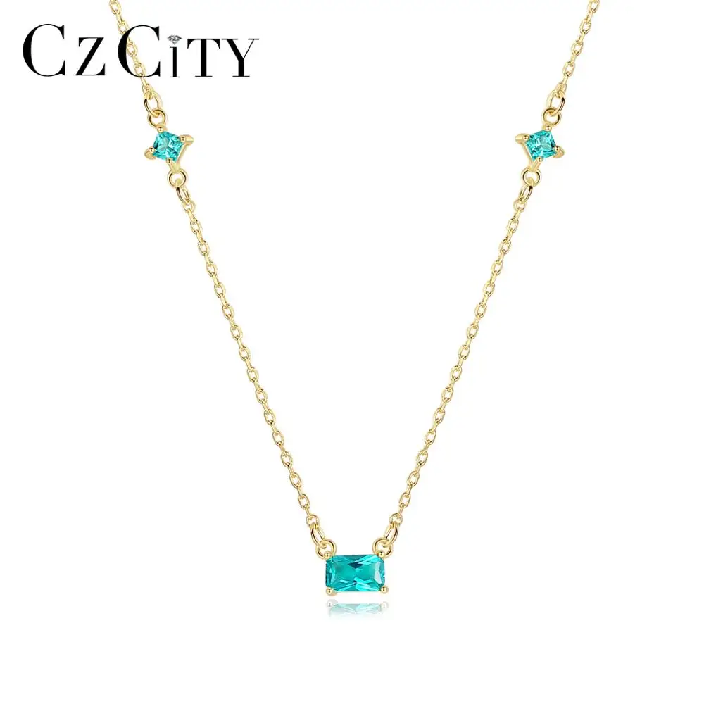 

CZCITY High Quality Men Made Emerald Gemstone Silver 925 Pendant Necklace Women Fine Jewelry Necklace