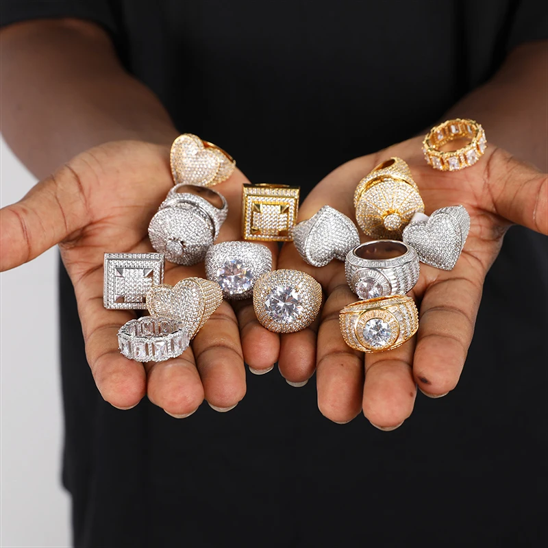 

18K Gold Plated Iced Out Ring Hip Hop Jewelry Cubic Zirconia Stone Men Rings