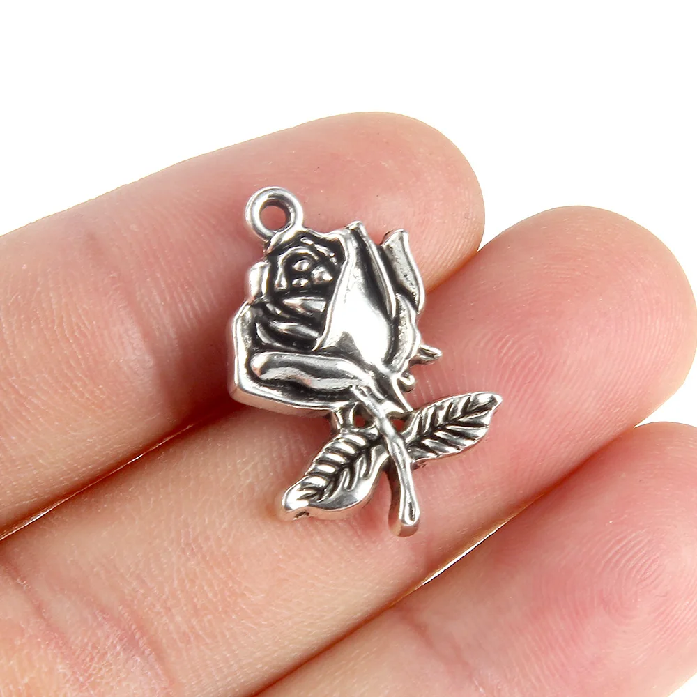 

17mmx26mm Antique Silver tone/Antique Bronze Rose Pendant Charm/Finding for Bracelet Necklace DIY Accessory Jewelry, Picture