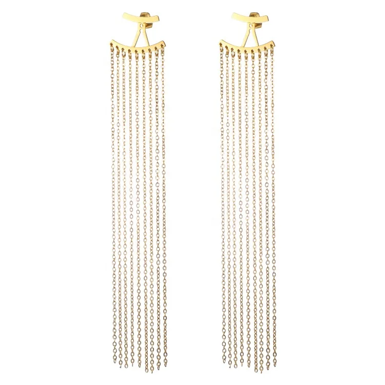 

18K Gold Plated Stainless Steel Jewelry Long Tassels Dangle Drop Earrings E5300